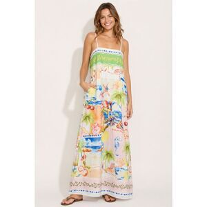 New C&C California Womens Tropical Linen Blend Strappy Maxi Dress Sz M 1352U